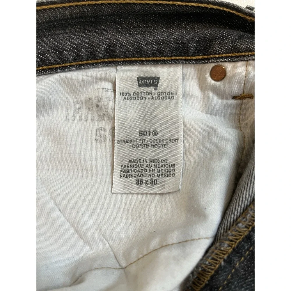 Levis 501 Jeans Button Fly 39x32 Black Wash Faded‎ Black Batwing Irregular 36x30